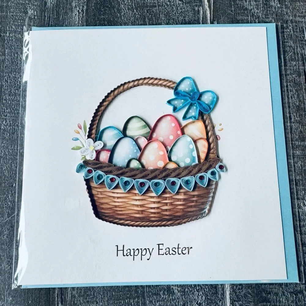 Happy Easter Quilling Art Easter Eggs Basket Spring Greeting Card